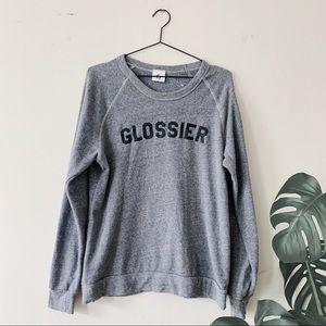 Glossier Gray Pullover Sweater & Beige Tote Bag